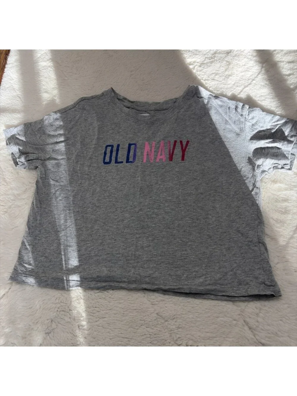 Old Navy Girls Small Crop Tee Center Logo Gray Ombré Logo
